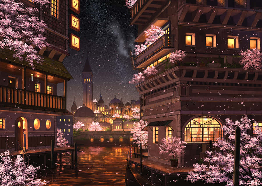 Enjoying The Beauty Of A Blooming Sakura Tree Wallpaper