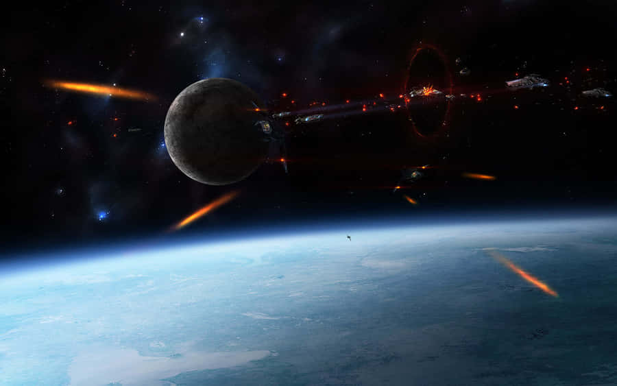 Epic Space Battle Over Planet Wallpaper