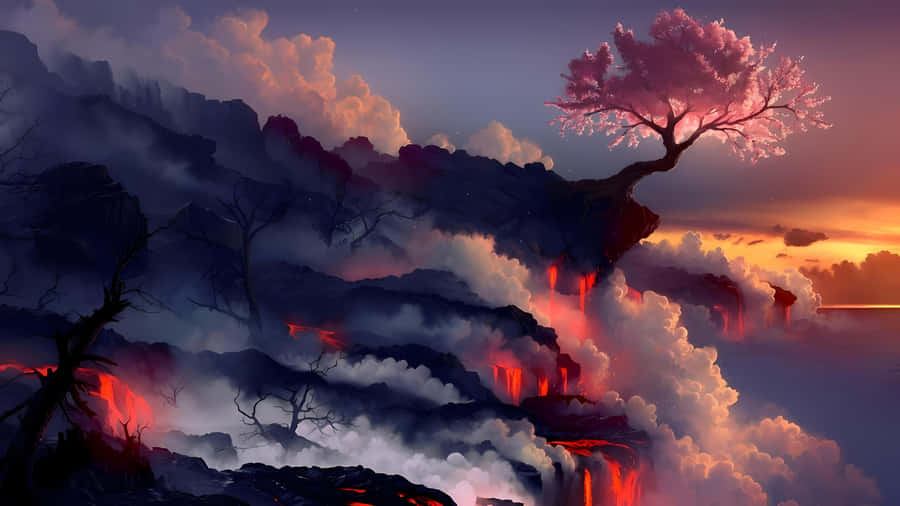 Ethereal_ Sakura_ Above_ Flames_ Anime_ Art.jpg Wallpaper