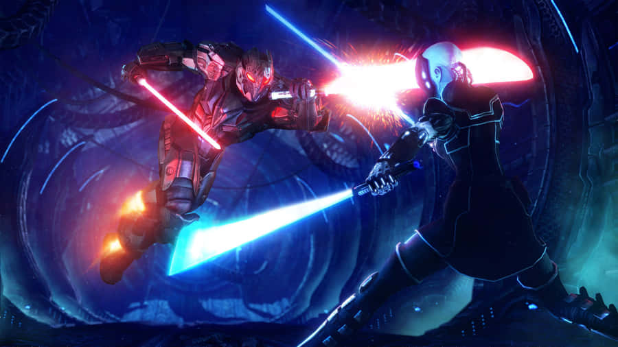 Experience The Power Of A Jedi With A Lightsaber Wallpaper