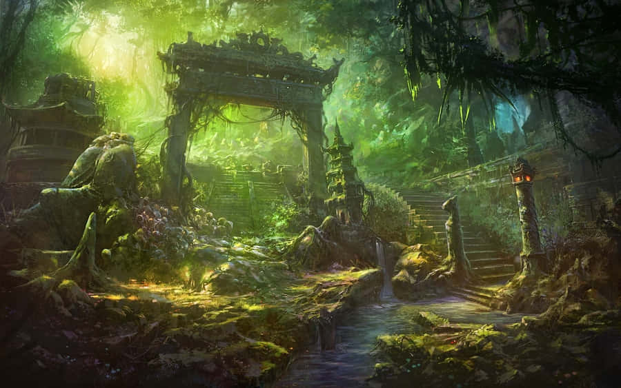Explore The Beauty Of The Anime Forest Wallpaper