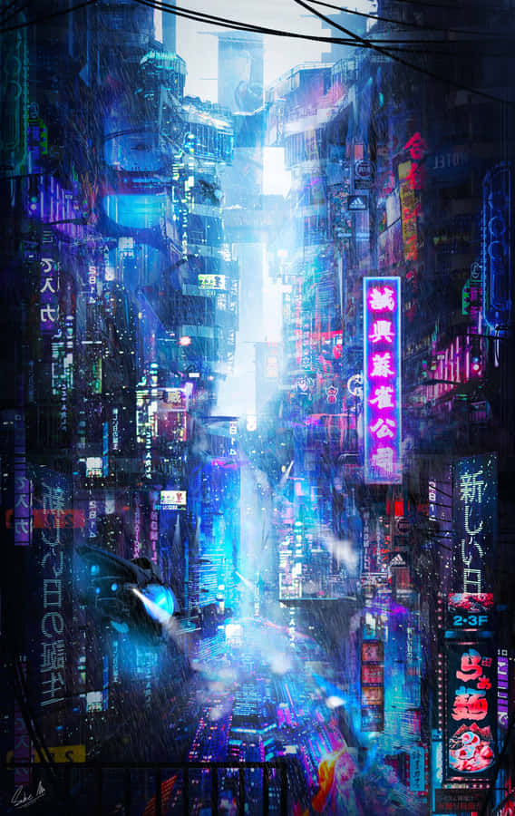 Explore The Dazzling City Skyline Of Neon City Aesthetic Wallpaper