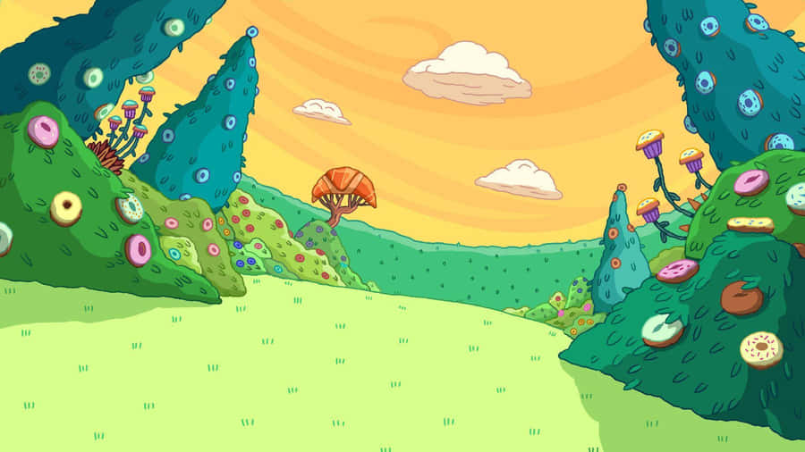 Explore The Enchanting World Of Adventure Time Landscape Wallpaper