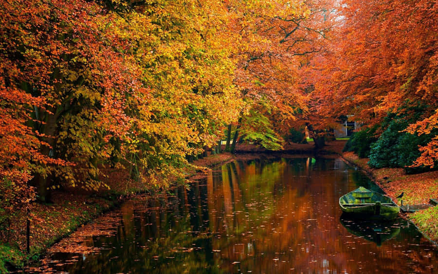 Fall Aesthetic Macbook Lake And Boat Wallpaper