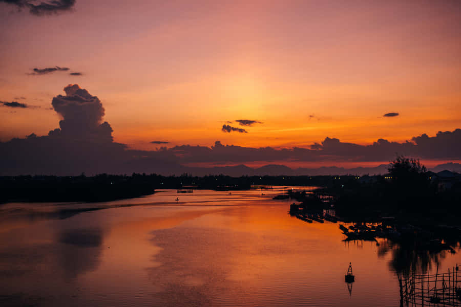 Fall Aesthetic Macbook Sunset And Lake Wallpaper