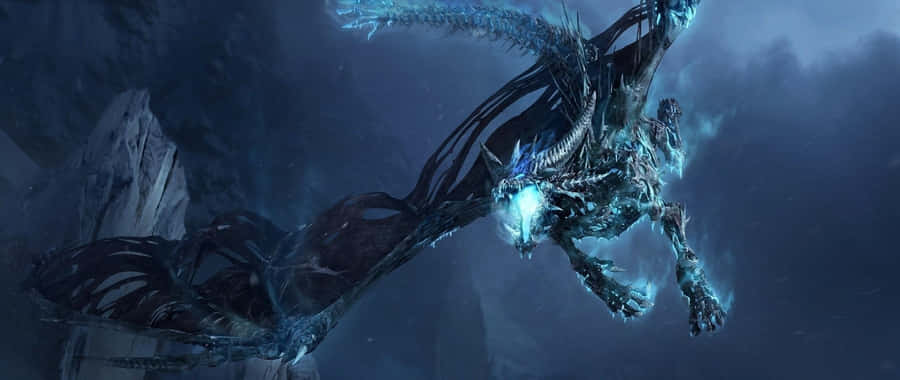 Flying Blue Aura Dragon Ultra Wide Gaming Wallpaper