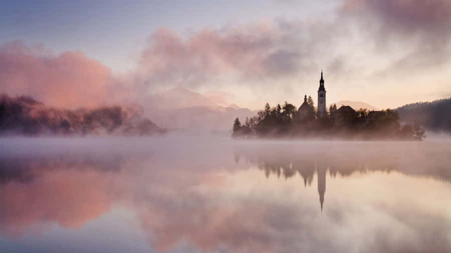 Foggy Lake Bled Wallpaper