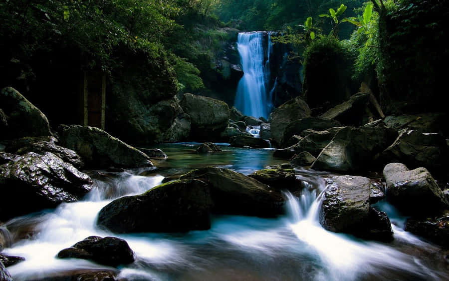 Forest Crystal Blue Waterfall Desktop Wallpaper