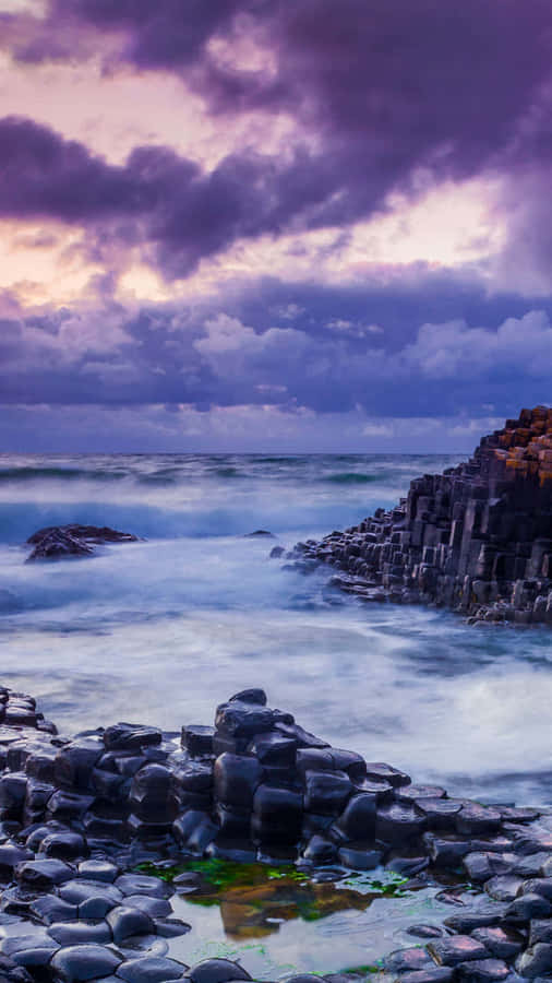 Giant's Causeway Violet Cloudy Sky Wallpaper