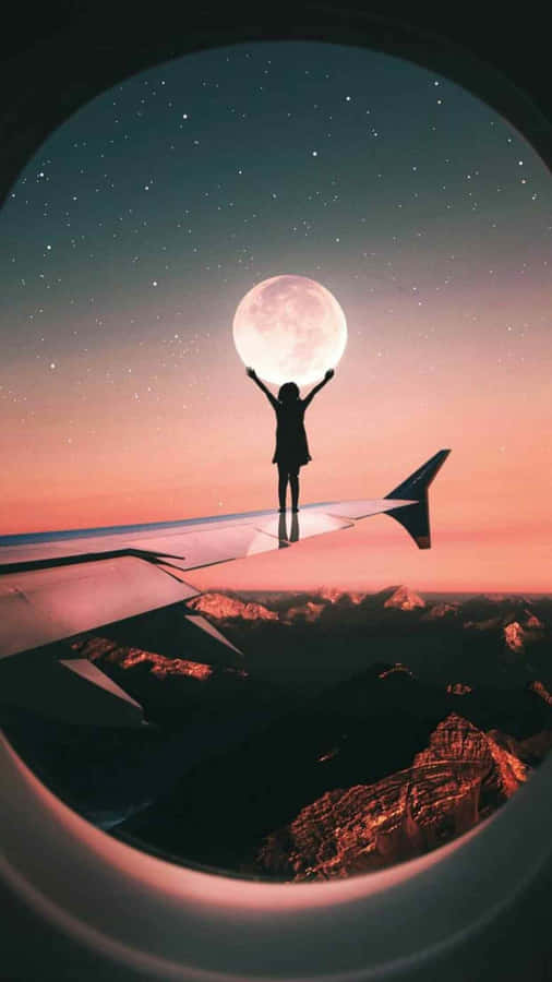 Girl's Silhouette On Airplane Wings Tumblr Photography Iphone Wallpaper