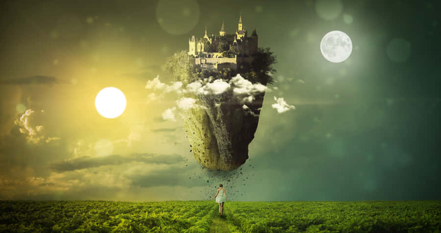 Girl Staring At Mystical Castle Wallpaper