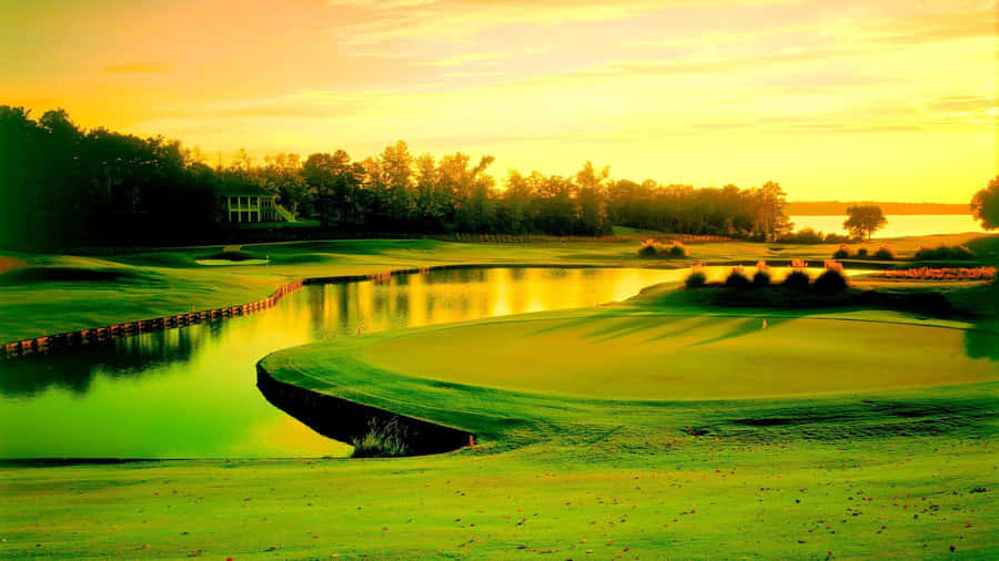 Golfers Enjoy The View At A Stunning Country Club Course Wallpaper