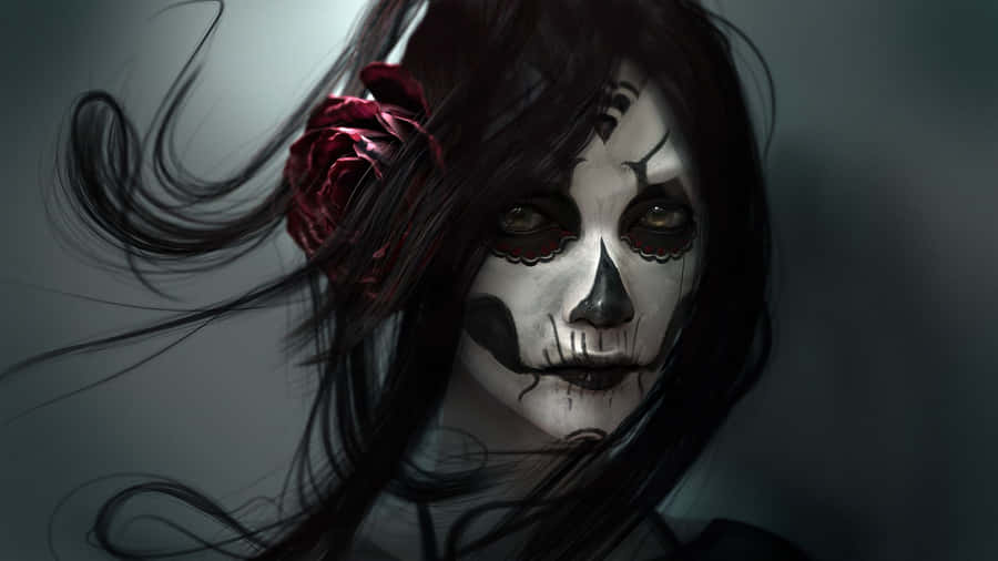 Gothic Computer Girl Skull Make-up Wallpaper