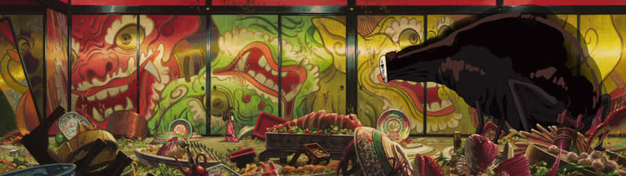 Graffiti Art Panoramawith Crow Wallpaper