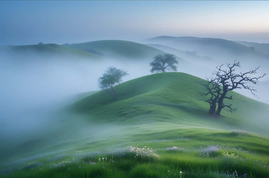 Green Hill And Sky Background Wallpaper