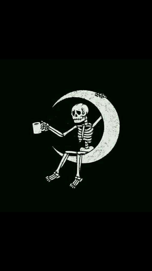 Halloween Tumblr Aesthetic Skeleton Coffee In Moon Wallpaper