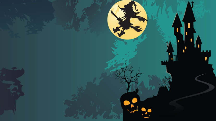 Halloween Witch Blue Night Sky Wallpaper