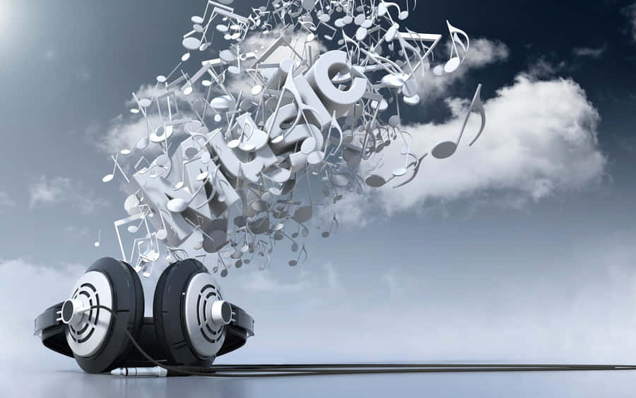 Headphones With Music Notes Flying In The Air Wallpaper