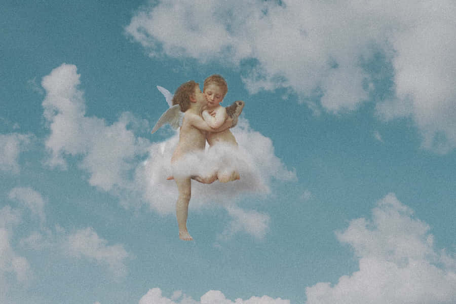 Heavenly Angel Surrounded By Aesthetic Clouds Wallpaper