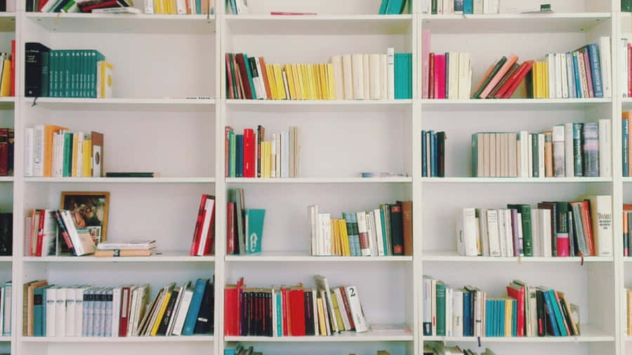 Home Library White Booksheld Colorful Book Wallpaper