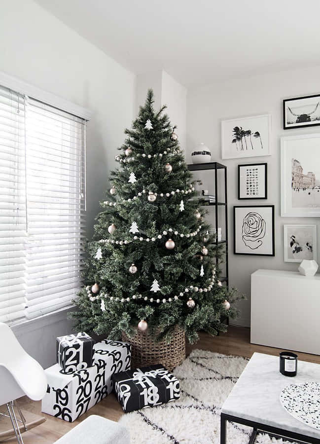 Image Decorated Aesthetic Christmas Tree In A Festive Bedroom Wallpaper