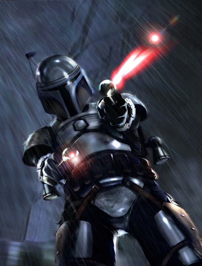 Jango Fett Shoots Laser Gun The Mandalorian Iphone Wallpaper