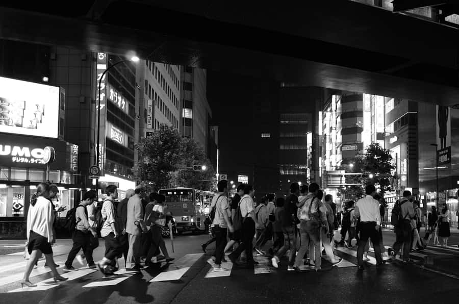 Japan Black And White Crossing Under Train Wallpaper