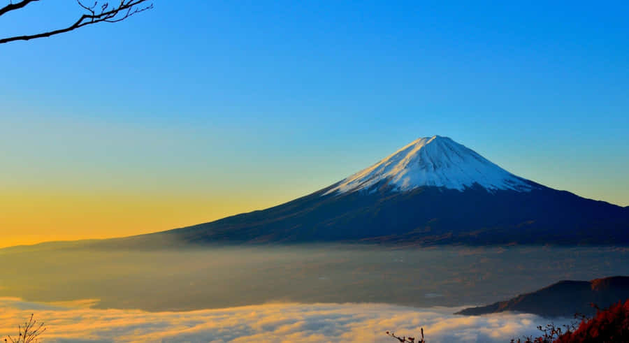 Japanese Minimalist Mount Fiji Painting Wallpaper