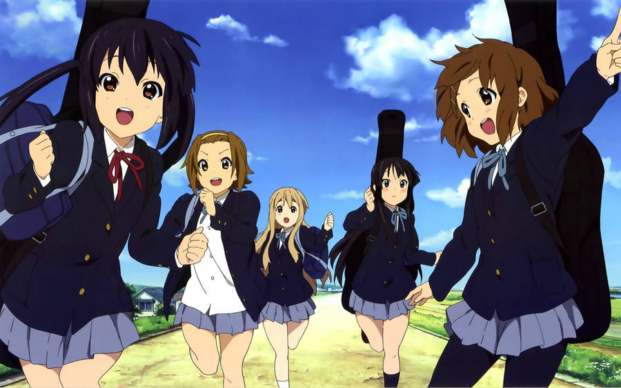K-on Girls Running Wallpaper