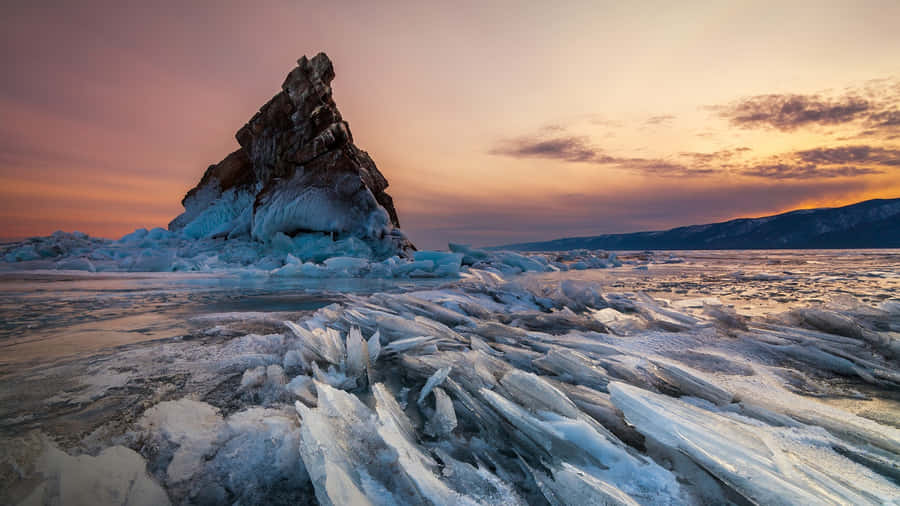 Lake Baikal Ice Frozen Waves Wallpaper