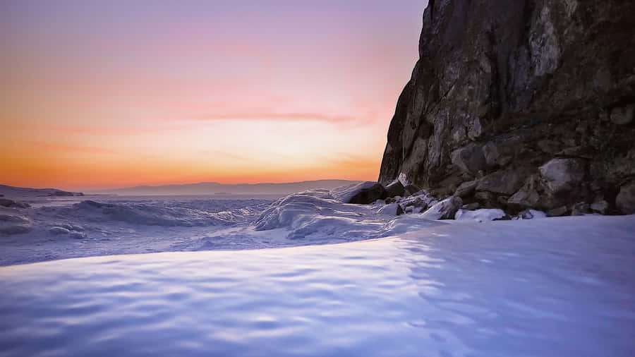 Lake Baikal White Ice Rock Wallpaper