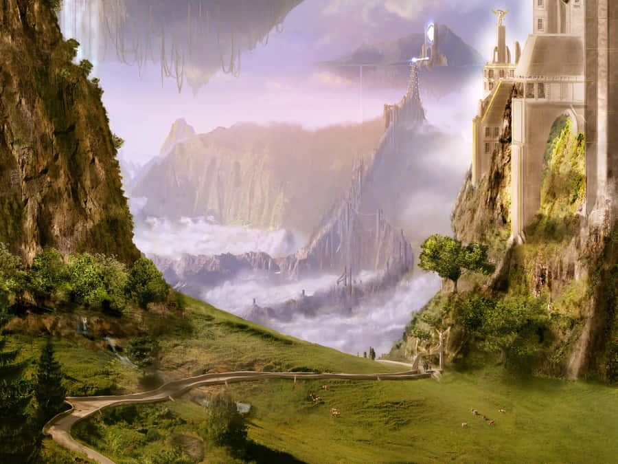 Landscape With A Castle Cliff Oil Painting Wallpaper