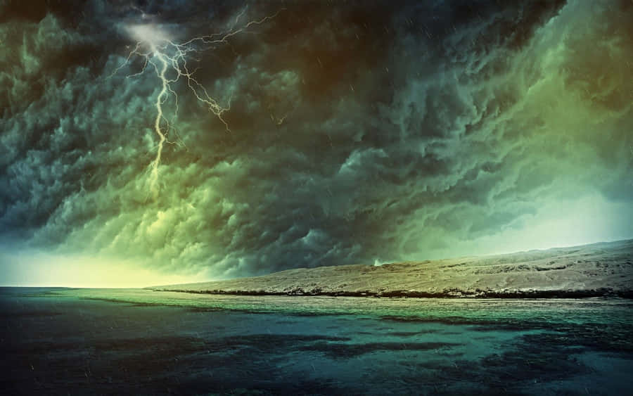 Lightning Storm Over The Ocean Wallpaper