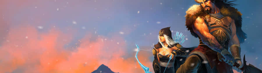Live The Thrilling Gaming Experience Of League Of Legends Across Two Screens. Wallpaper