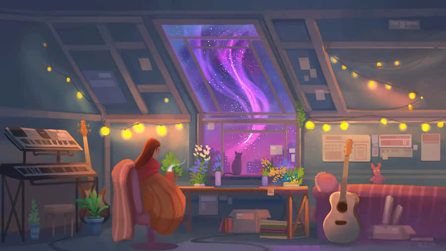 Lo Fi Anime Chill Girl In Beautiful Room Wallpaper