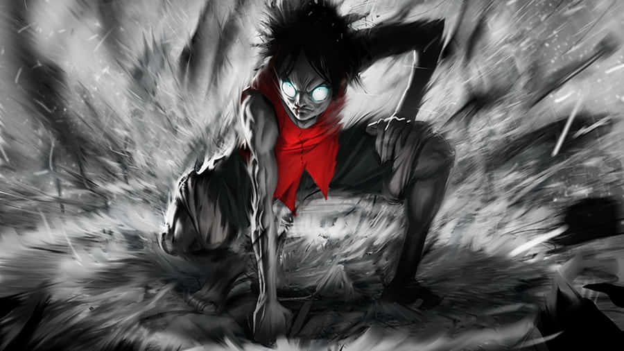 Luffy Black And White - A Brave Pirate Stands Firm Wallpaper