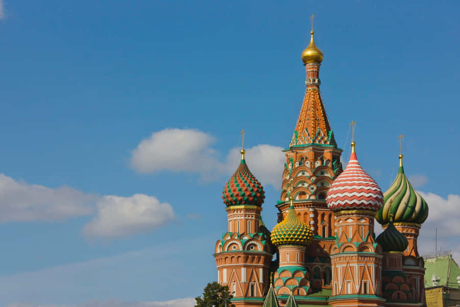 Majestic Saint Basil's Cathedral Under Clear Blue Sky Wallpaper