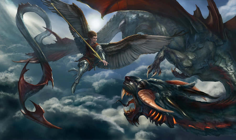 Majestic Saint Michael The Archangel Defeating Evil Wallpaper