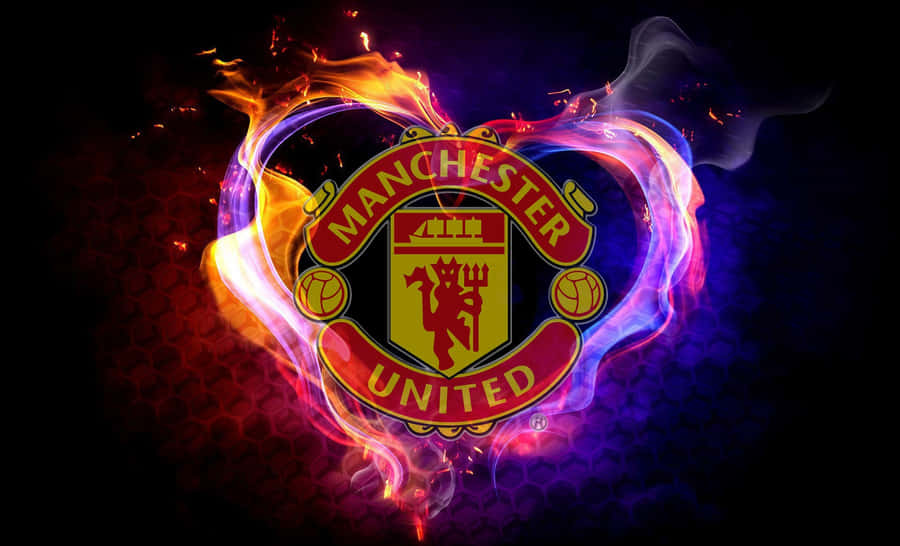 Manchester United Team Logo And Fire Wallpaper