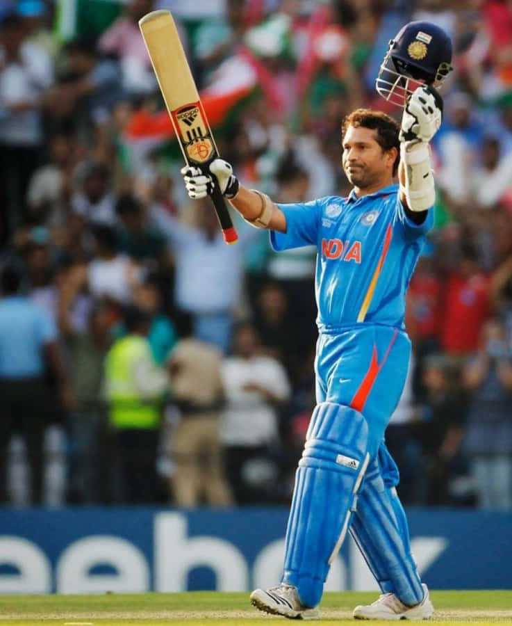 Master Blaster Sachin Tendulkar In Action Wallpaper