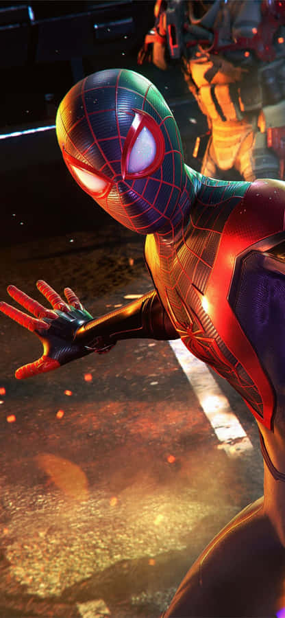 Miles Morales Swinging Into Action On His Iphone Wallpaper