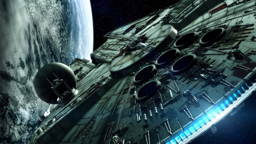 Millennium Falcon Orbiting Planet Wallpaper