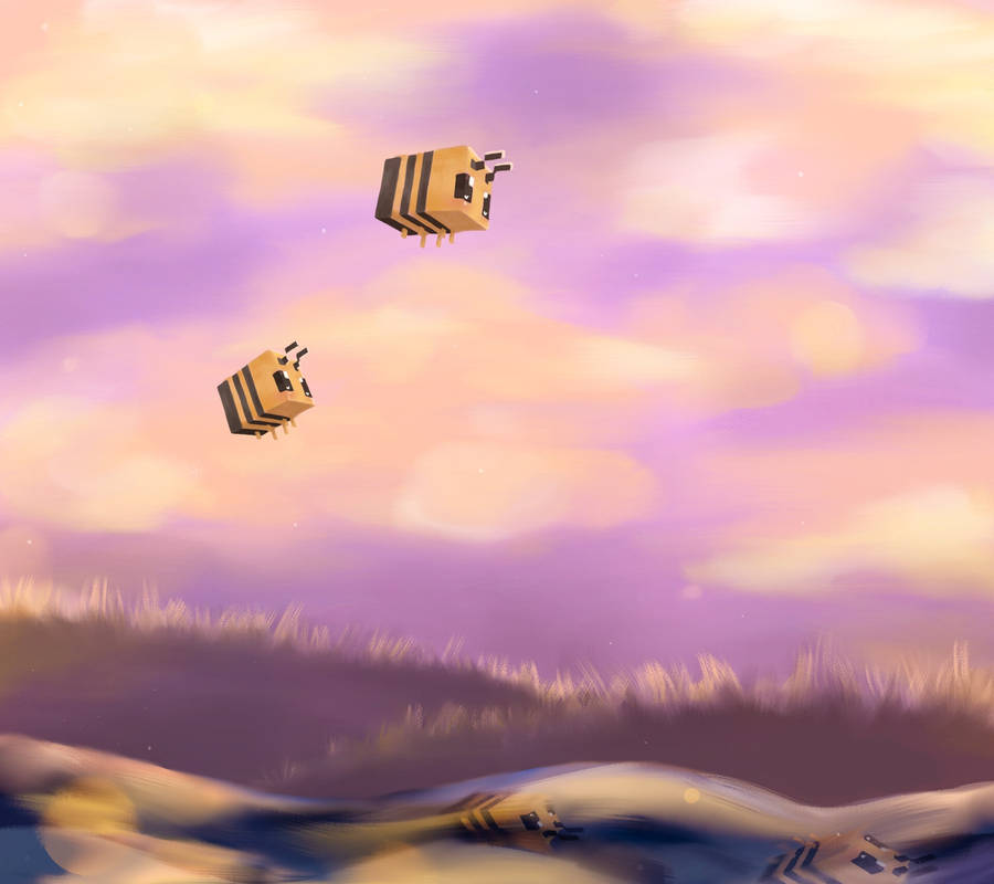 Minecraft Bee Pastel Art Wallpaper