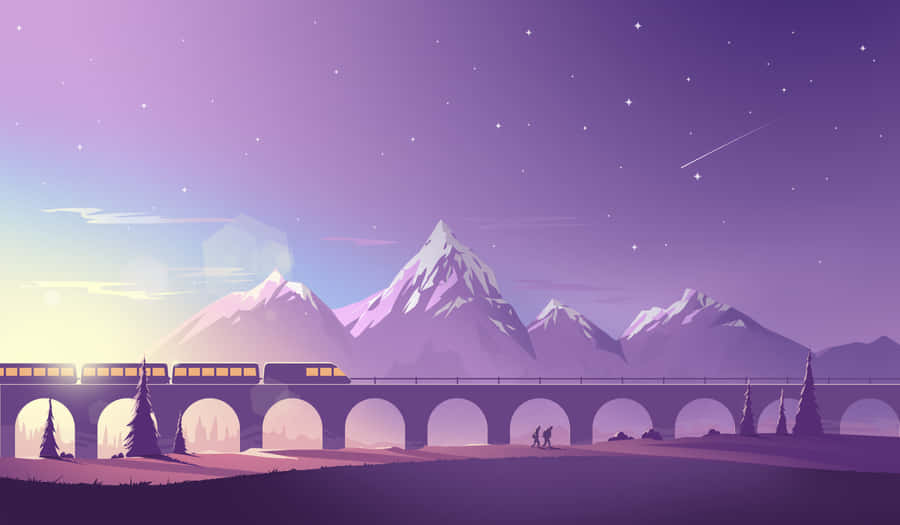 Minimalist Mountain Range With Railway Wallpaper