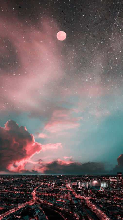 Moon And City Sunset Iphone Wallpaper