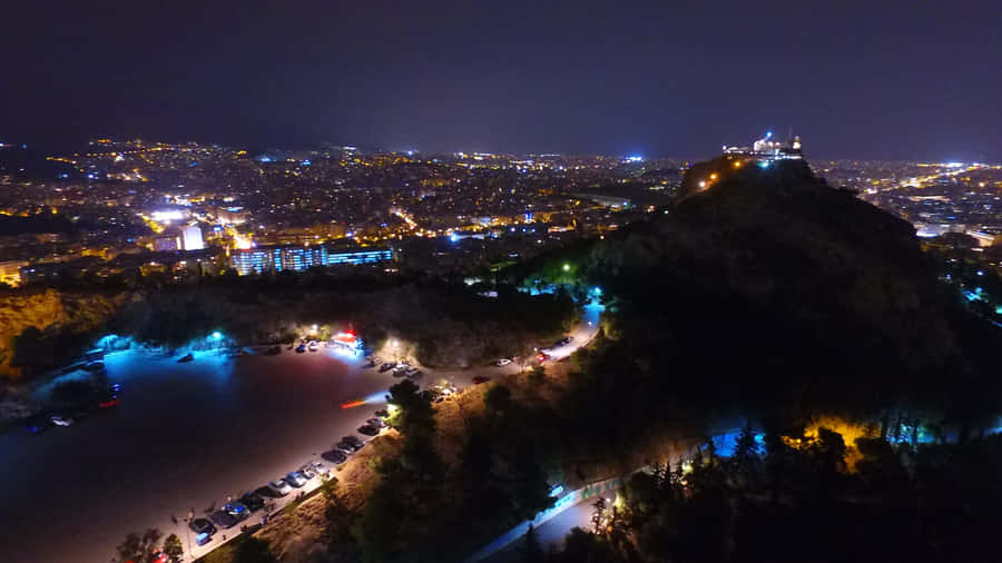 Mount Lycabettus Night Colorful Lights Wallpaper
