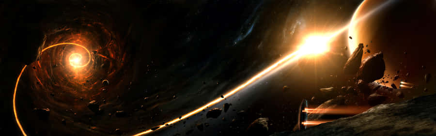 Mystical Dual-screen Space Cosmos Wallpaper