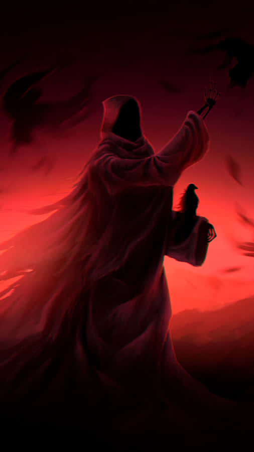 Mystical_ Ghostly_ Figure_ Red_ Background.jpg Wallpaper