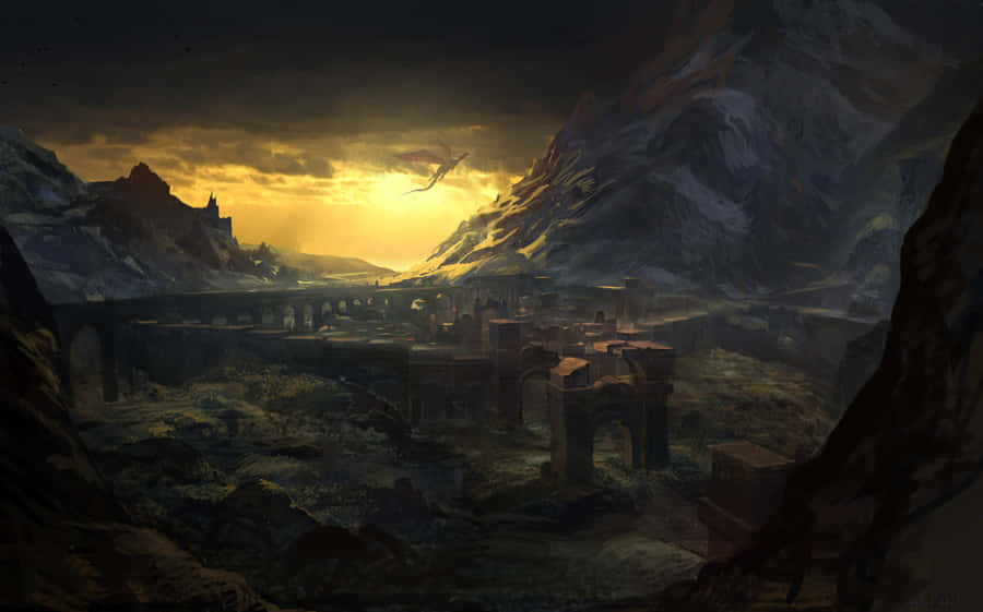 Mystical Mountain Valley Ruins Wallpaper