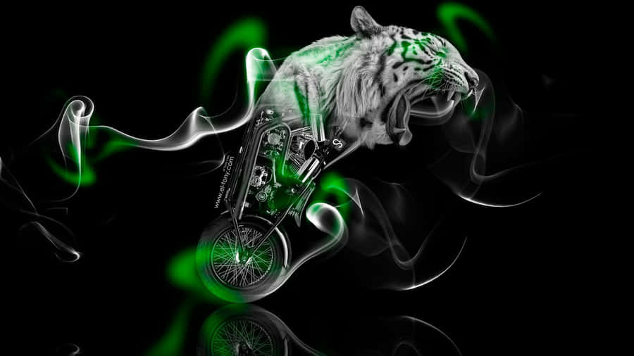 Neon Animal Tiger Head On Bike Art Wallpaper